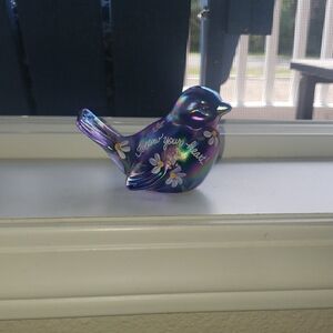 Iridescent Bird Figurine with Floral Design